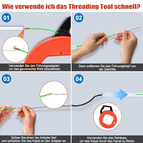 Kabeleinziehhilfe 4,5mm 50m, Einziehspirale 50m, Einziehhilfe für Kabel mit 7 FüHrungsfedern, Kabelziehhilfe mit Kunststoffgehäuse für Elektroarbeiten Telekommunikation Datenverkabelun