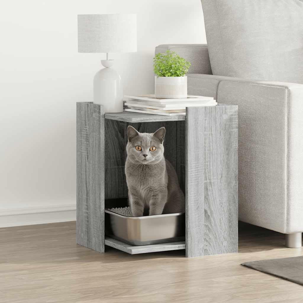 Sonoma Katzenstreu, grau, aus Holz, kompaktes Design mit Beistelltisch und versteckter Aufbewahrung für Katzentoilette oder Katzenbett.