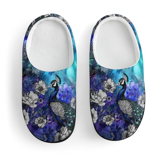 Peacock and Flowers Cute Cotton Slippers Anti-Slip House Shoes Printed Slipper for Indoor Outdoor3