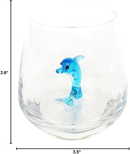 Miniatura 7 de Taza de vidrio 3D con bonita figura de animal en el interior, figura de delfín de vidrio soplado a mano, vaso sin tallo, 12 onzas (delfin)