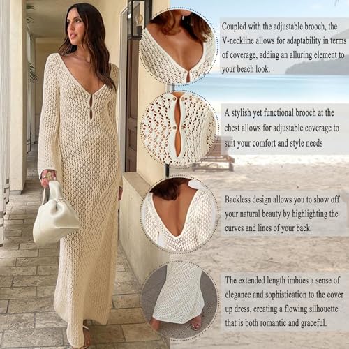 Leoparts Crochet Swimsuit Cover Up for Women Sexy V Neck Hollow Out Backless Maxi Dress Beach Bikini Coverup Dresses3