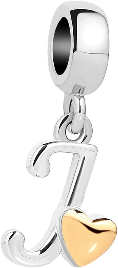 QueenCharms Initial A-Z Letter Charms Gold Heart Alphabet Dangle Beads for Bracelets & Necklaces, Base Metal, Base Metal, na