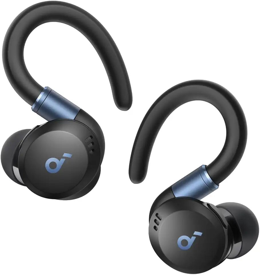 soundcore Sport X20 da Anker, Fone de Ouvido Bluetooth 5.3 Sem Fio, Fone esportivo, ANC Adaptativo, Ganchos Ajustáveis, Graves Intensos, À Prova de Suor e Poeira, IP68, 48H de Reprodução, TWS, Preto
