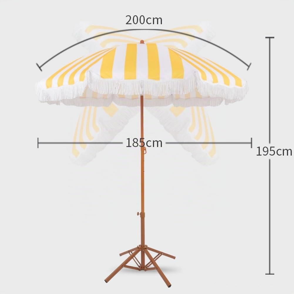 Parasol de Plage d'extérieur à Franges de 200 cm, Rayures Jaunes et Blanches, Parasol Inclinable pour Piscine, Pelouse, Jardin ou Terrasse, UPF 50+