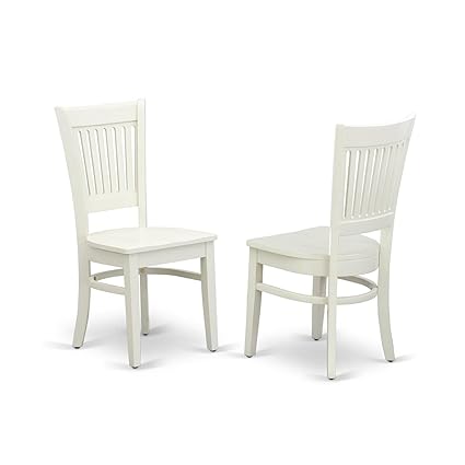 East West Furniture VAC-LWH-W Vancouver Dining Chairs - Slat Back Wood Seat Kitchen Chairs, Set of 2, Linen White