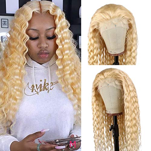 613 Blonde 13x1 Deep Wave Lace Front Wigs 18" Brazilian Middle Part Human Hair Wigs for Women 613 Wavy Lace Frontal Wigs Pre Plucked with Baby Hair 150% Density