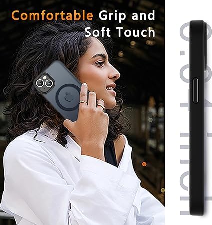 Image of for iPhone 14 Case & iPhone 13 Case, Magnetic Phone Cover, Compatible with MagSafe, Military Grade Protection, Translucent Matte Frosted Back, Black