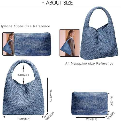 Image of JINMANXUE Woven Tote Bag for Women, Fashion Hobo Handbag, Travel Top-handle Shoulder Bag, Beach Underarm Bag with Purse