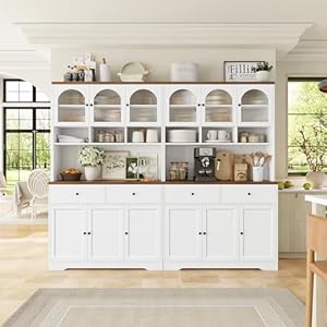 FINETONES 71 Pantry Cabinet Tall Kitchen Pantry Storage Cabinet with Microwave Stand Modern Ktichen Hutch Food Pantry with Open Countertop and Adjustable Shelf for Kitchen Dining Room