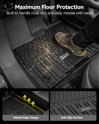 Image of 3W Floor Mats & Trunk Mat& Backrest Mats for Toyota Sienna 2021-2026 (Only for 7 Seat), TPE All Weather Custom Fit Floor Liner for Sienna 1st, 2nd and 3rd Row and Cargo Mat, Black