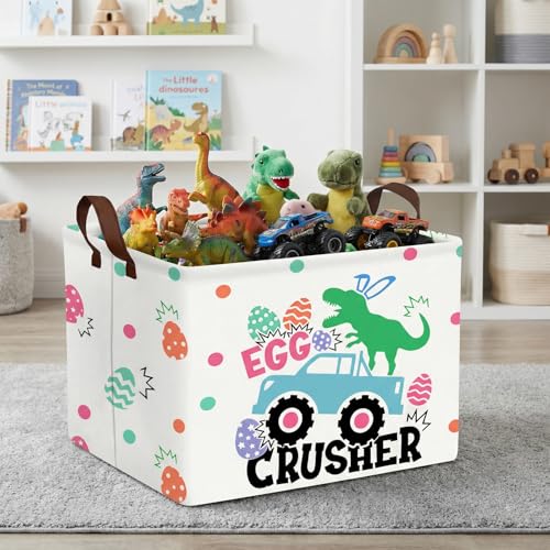 Image of Kid Rectangular Empty Easter Basket for Girl Boy Bunny Eggs Easter Basket Gift Baby Room Decor Storage Organizer (Monster Truck Dinosaur)