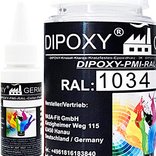 25g Dipoxy-PMI-RAL 1034 PASTELLGELB Extrem hoch konzentrierte Basis Pigment Farbpaste Farbmittel für Epoxidharz, Polyesterharz, Polyurethan Systeme, Beton, Lacke, Flüssigfarbe Kunstharz Schmuck