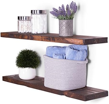 DAKODA LOVE Floating Shelves | Rugged Distressed | Southern Yellow Pine | Premium Craftsman Quality | Easy Hidden Bracket Wall Mount | Set of 2 (Bourbon, 36" L x 8" D)
