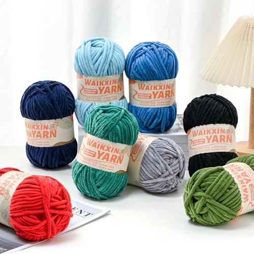 Image of (2 Navy Blue) 2 Pack Super Soft Fuzzy Chenille Chunky Yarn for Crocheting, 200g (175yds) Velvet Fluffy Amigurumi Yarn for Hand Knitting Baby Blankets Weaving Craft