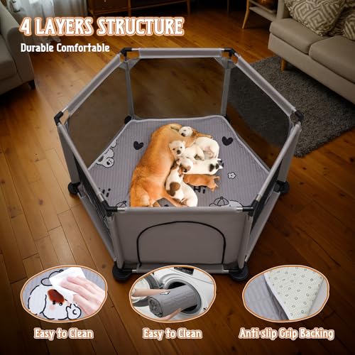 Sechseckige Wurfbox für besonders große Hunde Welpenbox mit Wurfunterlage für große und kleine Hunderassen Wurfzubehör für Hunde und Welpen Maße 122x65 cm