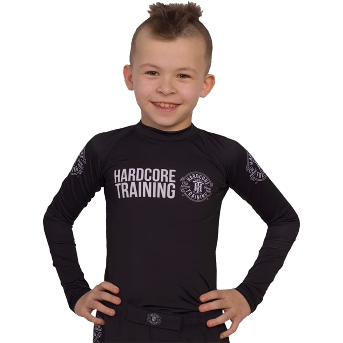 Hardcore Training Kids Rash Guard Camiseta de Compresión para Niños Unisex Manga Larga Artes Marciales BJJ Fitness Boxeo Ropa Deportiva