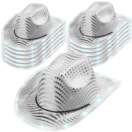 GWWZHI 10 Pcs Wedding Light Up Cowboy Hat Led Cowboy Hat Lights Cowboy Cowgirl Hat for Wedding Western Bachelorette Party