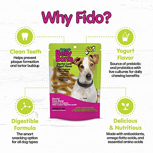 Fido Belly Bones For Dogs, Yogurt Flavored Small Dog Dental Treats - 13 Treats Per Pack (3 Pack) - For Small Dogs (Made In Usa) - Plaque And Tartar Control For Fresh Breath, Digestive Health Support #TOP2