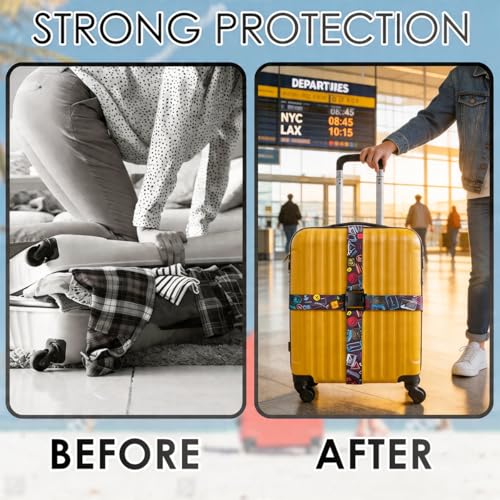 Image of 4 Pack Luggage Straps for Suitcases Adjustable Luggage Belt Suitcase Strap Travel Bag Accessories (Airplane Black(4 Pack))