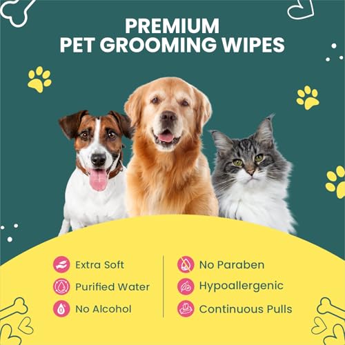 Image of Pet Wipes | 320 Wipes (80 Pulls x 4 Packs) | Gentle Cleaning Wipes for Dogs & Cats | Deodorizing & Skin-Friendly Pet Grooming Wipes | Ideal for Paws, Fur, Face & Body