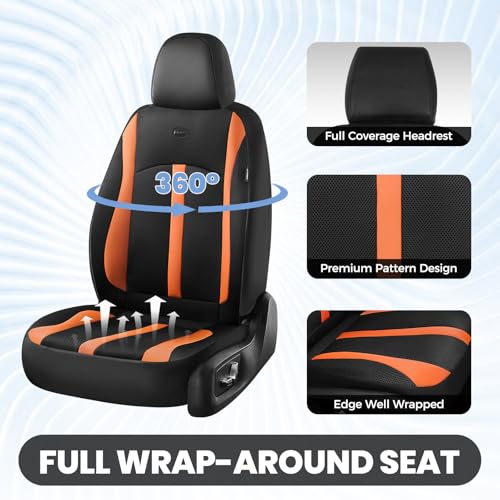 Image of FLORICH Front Car Seat Covers, Breathable Mesh Automotive Seat Cover, Universal Seat Covers Car Interior Protectors Cushion for Most Cars&SUV-Orange