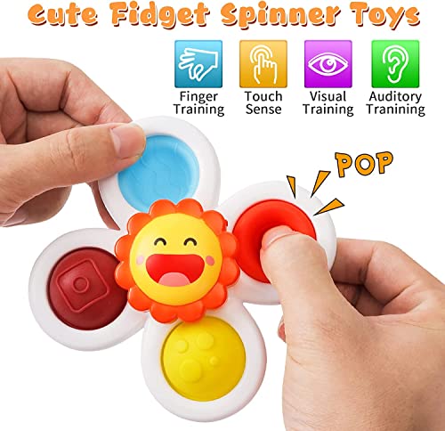 Saugnapf-Spinner-Spielzeug, Baby-Badespielzeug mit Saugnapf, Silikon-Flip-Board, Baby-sensorisches Spinner-Spielzeug, lindert Angstzustände, Reisespielzeug, für Kleinkinder, Jungen, Mädchen, 4Stück