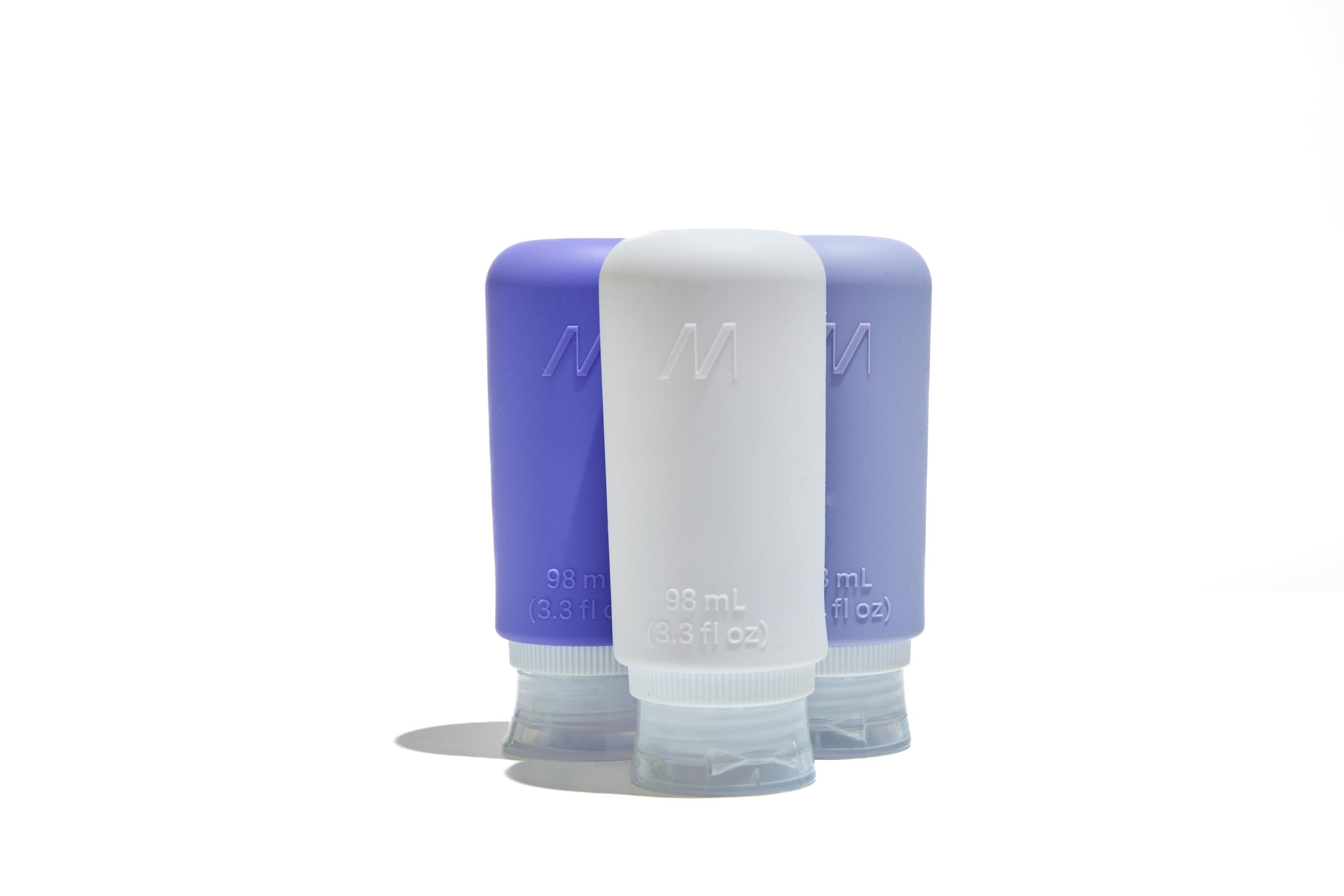 Flaconi da Viaggio con Custodia Trasparente, 3 Bottiglie da Viaggio in Silicone da 98ml, Contenitori per Liquidi in Silicone, Colore Lilla