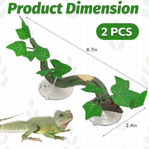 Image of PINVNBY 2 PCS Reptile Corner Branch Terrarium Plant Decoration with Suction Cup Resin Plant for Amphibian Lizard Snake Climbing