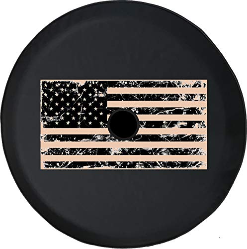 JL Spare Tire Cover Distressed American Flag 4x4 Offroad JL Tire Cover with Backup Camera Hole BUC (Fits: JL Accessories) Black Size 32 Inch