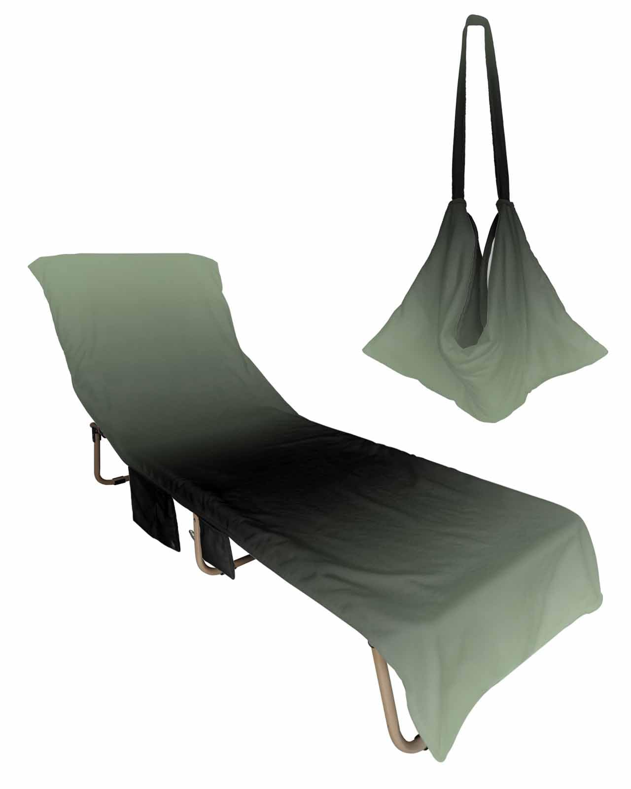 Gradient Green Beach Chair Towel Covers for Chaise Lounge with Side Pocket, Soft Plush Pool Towels Cover for Patio Sunbathing Outdoor Modern Ombre Solid Colored Minimalist 29''x85''