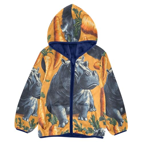 Hippo and Carrots Toddler Fleece Jacket Girl Boys Hooded Fleece Jacket Coat Warm Outwear Zip-up 3-10T