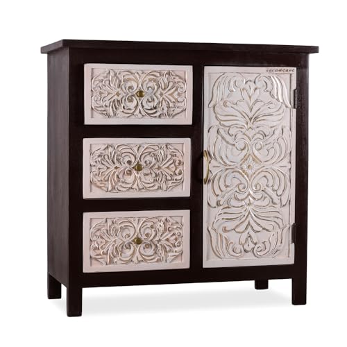 Image of Jika Wooden Sideboard Cabinet for Living Room | Carved Wooden Storage Cabinet for Home with Multiple Drawers | Handcrafted Solid Wood Cabinet for Storage Furniture for Home | Walnut