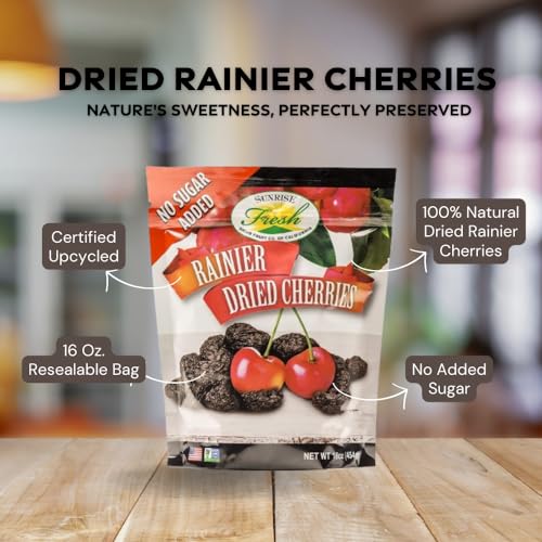 Sunrise Fresh Dried Fruit - Dried Rainer Cherries - All-Natural, Unsweetened, No Added Sugar, Resealable Snack, 16oz Bag