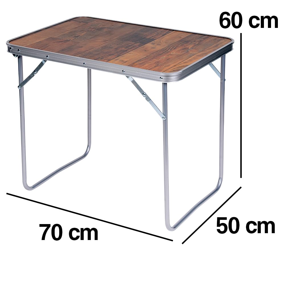 BAKAJI Tavolino Pieghevole da Campeggio Picnic Effetto Legno, Struttura in Alluminio, Sistema Pieghevole per Trasporto Facilitato, Tavolo per Giardino e Pranzi Esterni, 70 x 50 x 60 cm