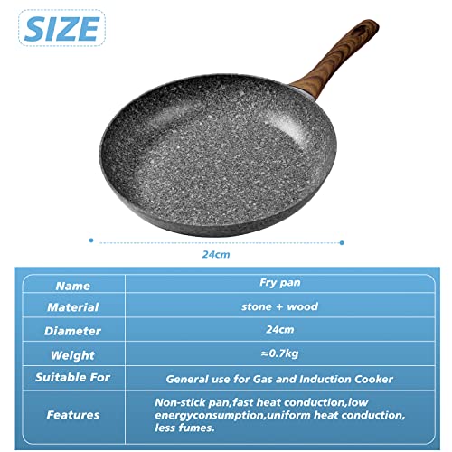 Rainberg 24cm Non Stick Frying Pan, Granite Frying Pan Nonstick Coating, Anti-Scratch, Durable Stove Compatible, Induction Frying Pan (24cm) - Image 3