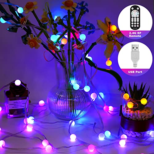 Color Changing Globe String Lights,16.4Ft 50 Led Waterproof Colorful Ball Fairy Lights With Rf Remote & App, 5V Usb Rgb Music Sync Twinkle Ball Lights For Garden Camping Dinner Wedding Birthday Party #TOP3