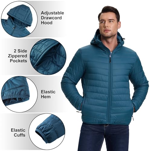 33,000ft Lichte gewatteerde jas voor heren, outdoor, waterbestendig, overgangsjas, warme winterjas voor mannen, capuchon, winterjas, bufferjas, opbergbaar - Afbeelding 3