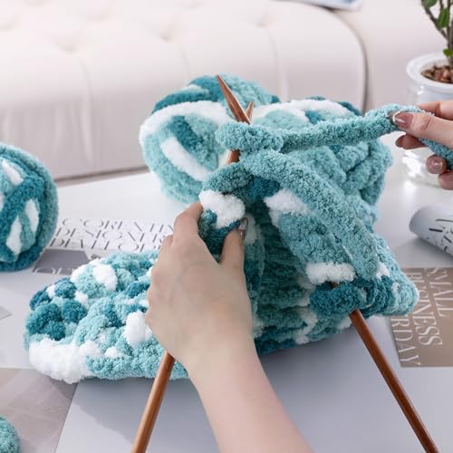 Image of MABOZOO Tie Dye Chunky Yarn 8 Pack, Blue White Multi Fluffy Jumbo Chenille, Soft Plush Bulky, Giant Thick Fuzzy Yarn for Crocheting, Hand or Arm Knitting (26 yds, 7.5 oz Each Skein)