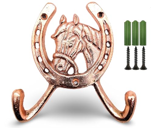 5Moonsun5 HORSE-HOOK\COPPER S Handcrafted Copper Rustic Ranch Horse Head Hook Coat Hooks Rack Towel Horseshoe cover