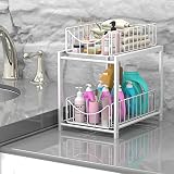 Rangement sous evier, Panier de Rangement Coulissant à 2 Niveaux, Porte-épices, tiroir Organisateur, Panier Coulissant sous évier, étagère de Rangement pour comptoir de Cuisine, Garde Manger (Blanc)