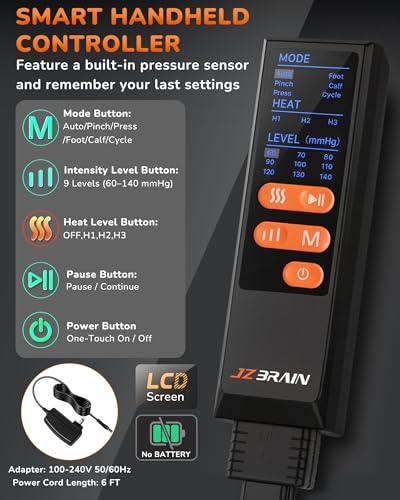 Image of JZBRAIN Leg Massager with Heat and Compression : Foot and Calf Massager for Circulation and Pain Relief, Sequential Compression Boots with 6 Modes, 9 Intensity, 3 Heat