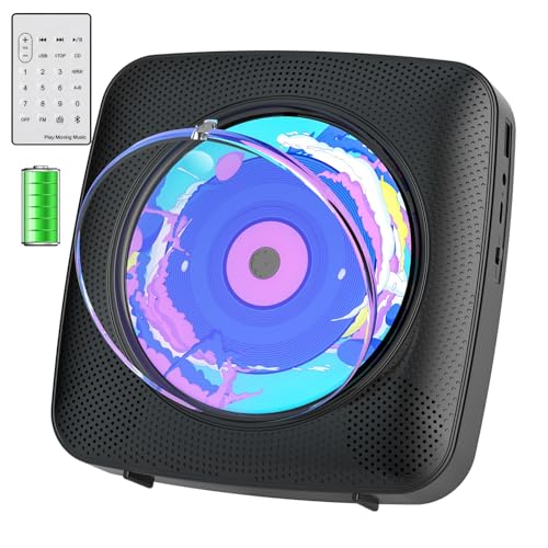 Lettore CD Portatile hifi: CD Bluetooth con Altoparlante musica da tavolo a parete con supporto Riproduzione Presa per cuffie Nero