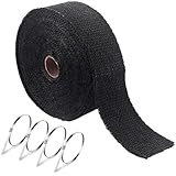 耐熱サーモバンテージ 2.5cm*5m ファイバーガラス製 耐熱布 マフラー 高温に耐える 煙突熱対策 マフラーカバー 自動車 バイク 保護 マニホールド 結束バンド付き (ブラック)