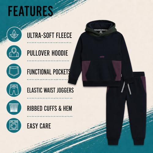 Image of Volcom Infant Toddler Baby Boys Joggers Set - 2 Piece Fleece Pullover Hoodie and Jogger Pants Activewear Set (Sizes: 12M-7)