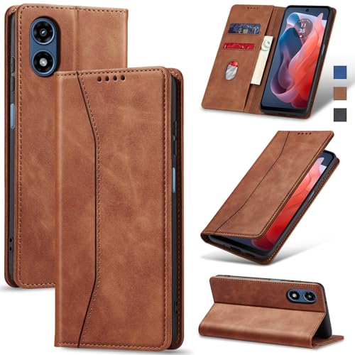 Image of Jasonyu Flip Wallet Case for Moto G Play 4G (2024),Brown