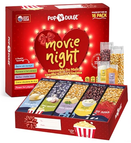 Popcorn Gifts For Women Movie Night Gift Baskets Gifts For Her Gift Set For Women, 10 Piece Set, 5 Gourmet Popcorn Kernels and 5 Seasoning Flavoring, Non-GMO, From Daughter, Wife, Mom, Son