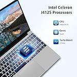 VGKE 15.6" Laptop Computer, Full HD 1920 * 1080p Laptop with Backlit Keyboard, Intel Celeron Quad-Core J4125 Processor, 12GB DDR4 RAM 256GB SSD, Webcam, Fingerprint Reader, Silver - Image 3