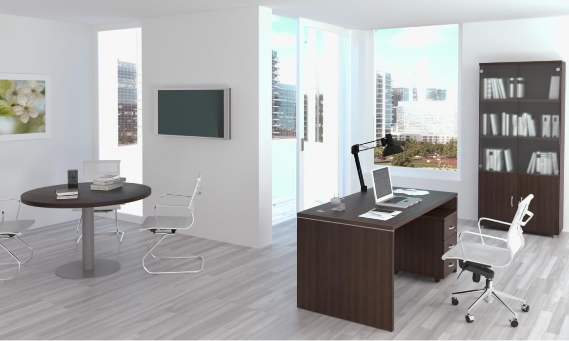Spacio Escritorio de Madera H20, Mesa de Oficina para Ordenador con Pata de Panel, Tablero 30mm (Blanco, 160x80cm)
