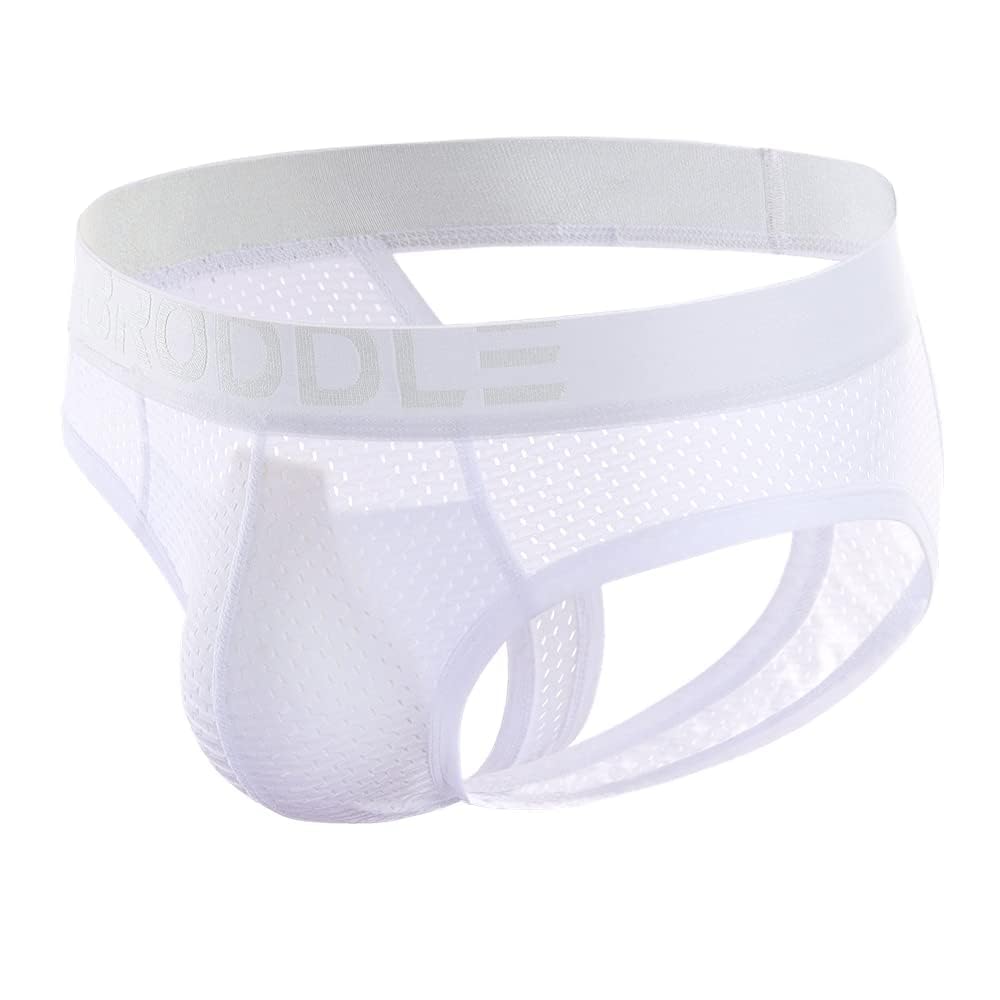 Broddle Men's White Mesh Padded Pouch Athelic Supporters Breathable Jockstrap Elastic Waistband Low Rise