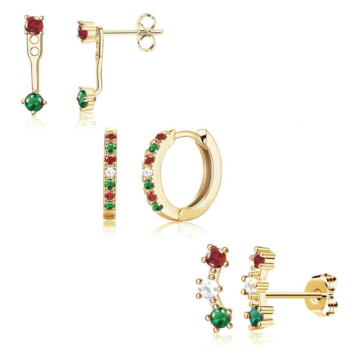 SANNIDHI® 3 Pairs Christmas Earrings Set Gold Plated Copper Studs
